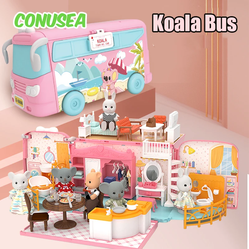 Koala Diár Dollouse Home predstierajte hračky miniatúrny nábytok autobusové bábiky Dievčatá Dievča