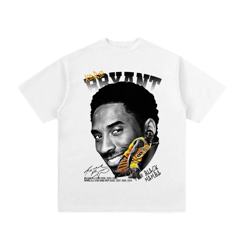 KOBE American Explosive New Fashion Star T-Shirt Street digitálna tlač retro ťažkú ​​bavlnu 100% voľné mužské tričko s krátkym rukávom