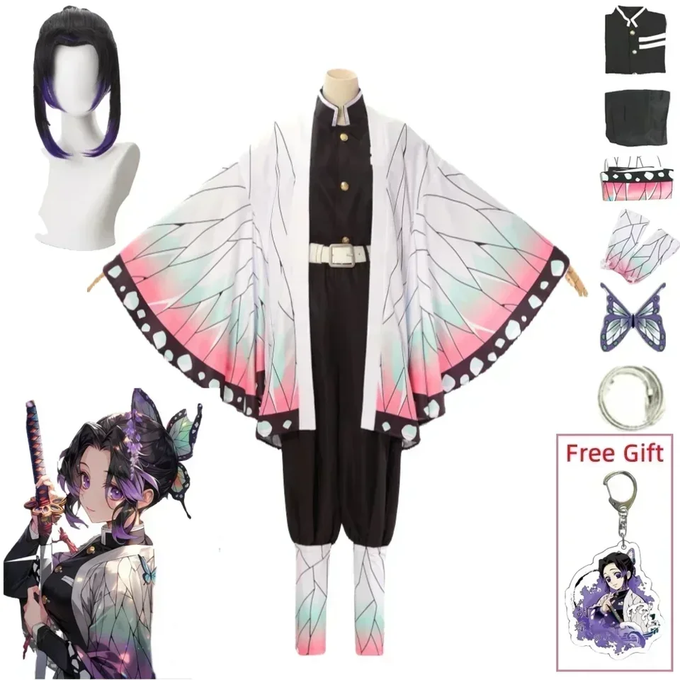 Kochou shinobu cosplay kostuum anime shinobu pruik haori uniforma Vrouwen Kindheren Halloween Kleding
