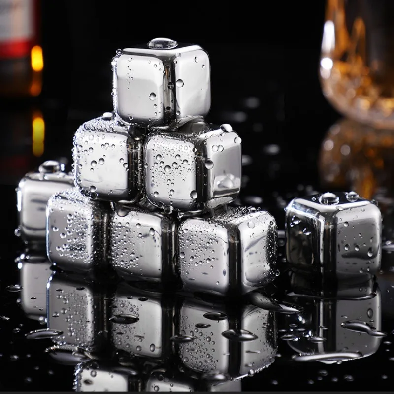 Kocky ľadu z nehrdzavejúcej ocele Nastavte potravinové opätovné použiteľné chladiace kamene pre Whisky Wine Cube Cooling Cool Cooer pre večierok