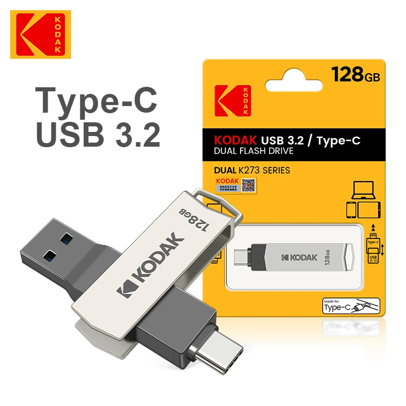 Kodak USB3.1 Typ-C K273 OTG Flash Drive Pen 64 GB 128 GB 256 GB OTG 2 in 1 USB3.2 Flash Pendrive Memoria USB3.0 Pamäťová palica Disk