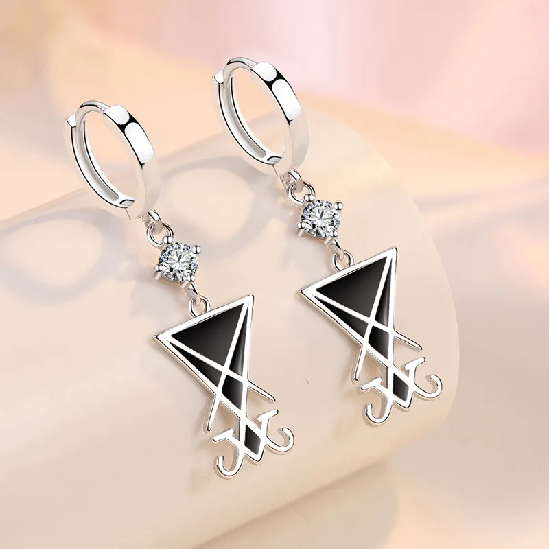 Kofsac osobnosť Čierne trojuholníkové náušnice pre ženy trendy ročník 925 Sterling strieborný symbol náušnice žiariace zirkónové šperky