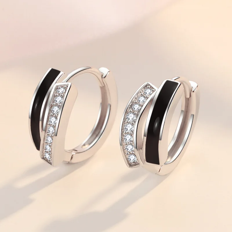 Kofsac Trendy Black Line Obručové náušnice pre ženy Chic 925 Sterling Silver Jewelry Osobnosť Zirkón Zirkón Náušnice Darčeky