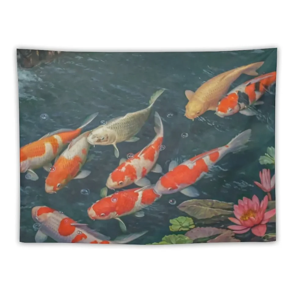 Koi Fish Pond Goldfish Tapestry Home a Comfort Decor Decor Dohy do miestnosti tapiséria