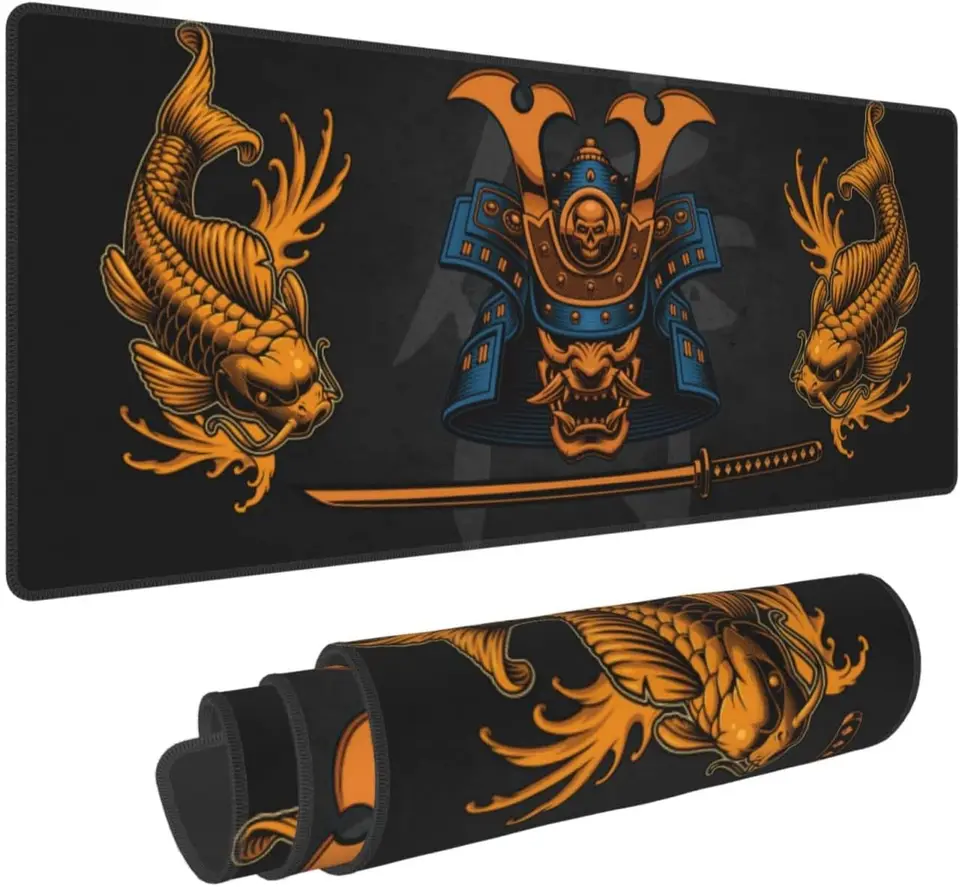 Koi samurai lebka herná myš podložka xxl veľká podložka Dlhá predĺžená podložka podložky na stôl Non-Slip Gumové stety hrán 31,5 x 12 palcov