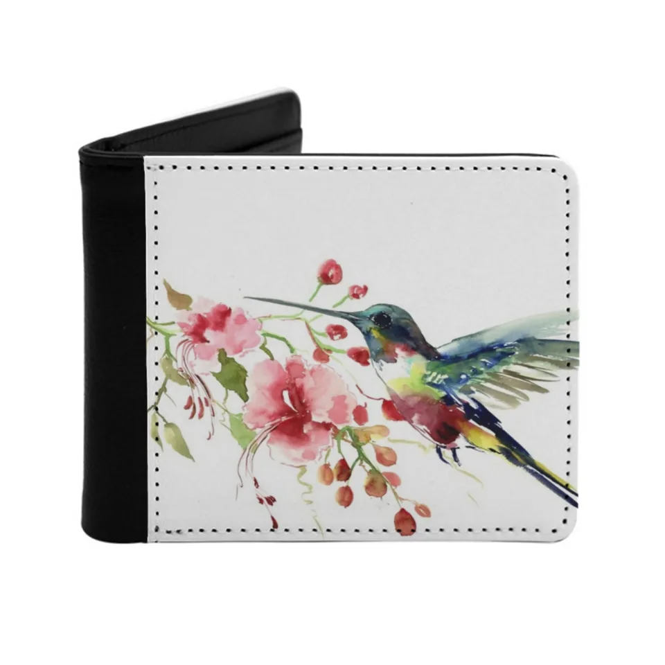 Kolibrík a kvety krátke pánske peňaženka Vintage Multifunkcia kabelka kožená karta Peniaze Husmingbird Hissingbirds