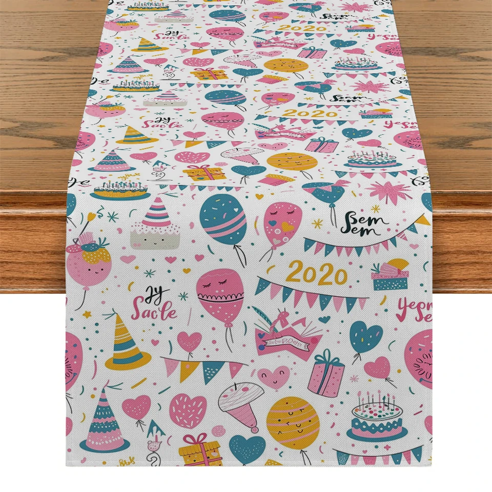 Koláčová vlajka Balón Láska Sviečka stola Runner Polyester stolík bežci pre jedáleň Cottagecore Polyester Table