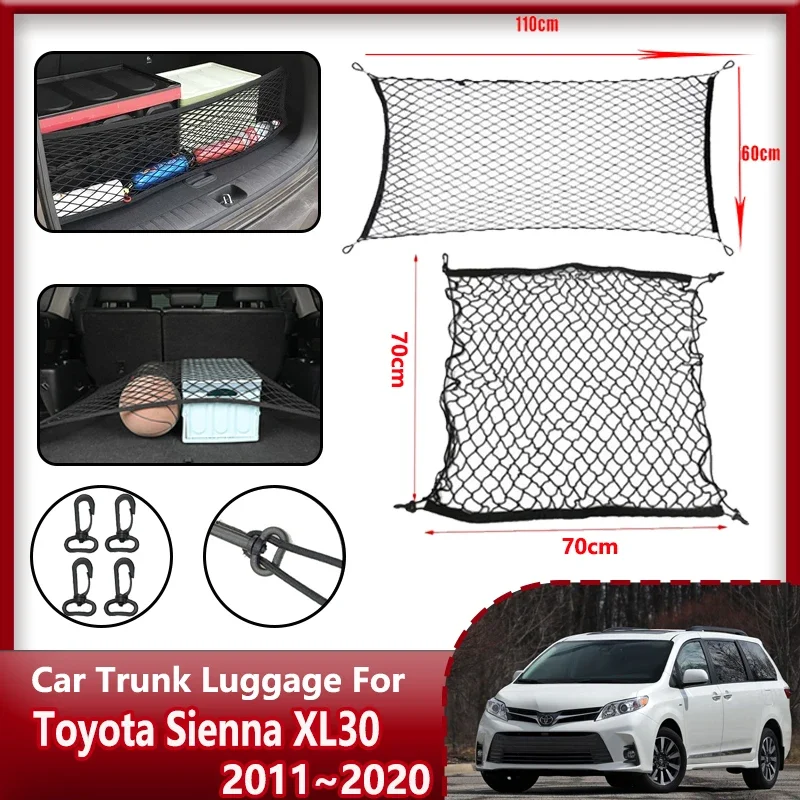 Kombinátor automobilu pre Toyota Sienna 2018 Príslušenstvo XL30 2011 ~ 2020 XL30 Nylon Mesh Batožina CARGO Organizátor SKLADOVANIE SKLADOVANÉ