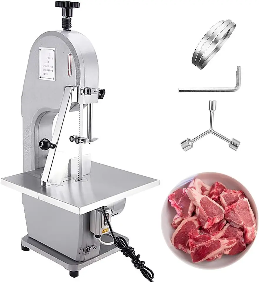 Komerčné mäsové kosti píla 110V 850W Mäsové rezanie stropnej píly Elektrické zmrznuté mäso Cutter Bone Bandsw Slicer