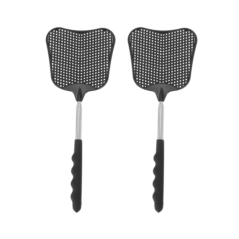 Komosové a mušky zabíjajúce plastové mušky Swatter Rovnateľná tyč z nehrdzavejúcej ocele, vhodná pre vnútorné a vonkajšie použitie (2 balenie)