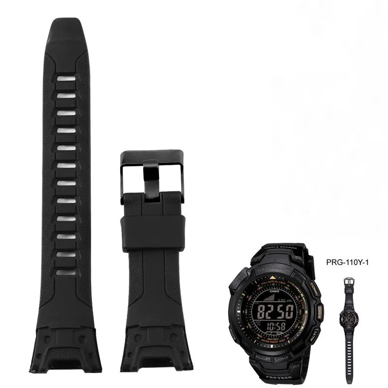 Kompatibilný s Casio PRG-110Y/C/PRW-1300Y Black Resin Watch Strap s prorektom silikónového náramku