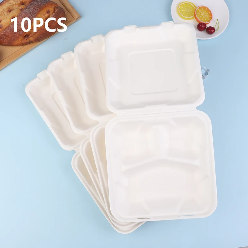 Kompostovateľné jednorazové 10 balení 3 Časté obedové kontajnery s obedom s vekom, aby ste vytiahli mušle na jedlo