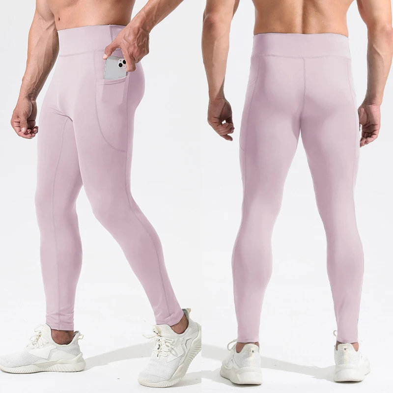 Kompresné legíny Športové pančuchy vrecko Vysoký pás Fitness Pants Pánske ružové priedušné elastické nahé nahé pocity bezšvové nohavice