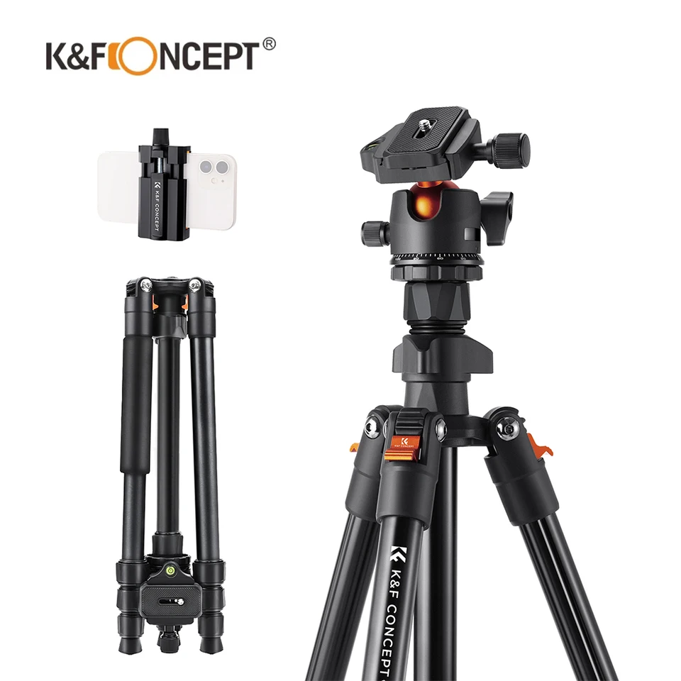 Koncept K&F 64,96 palca /1,65 m profesionálny fotoaparát statív O254A4+BH-36 Čistá hmotnosť 1,32 kg s kapacitou zaťaženia hlavy gule 20 kg