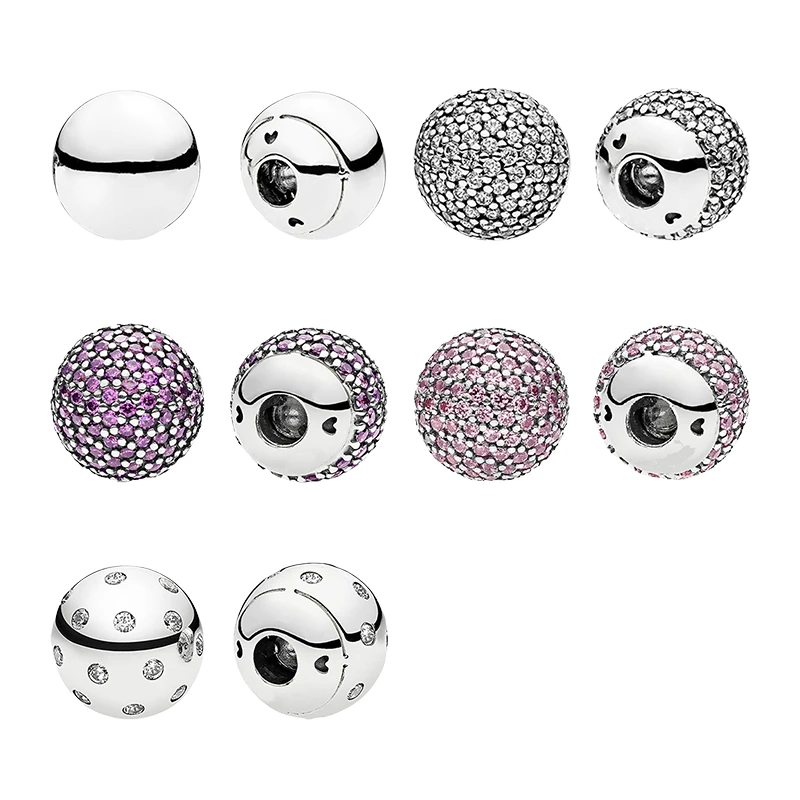 Koncové čiapky guľky DIY Fit pevné zápästie manžety náramky pre ženy pre ženy strieborné 925 Originálne logo číry purpurová ružová kvapôčky
