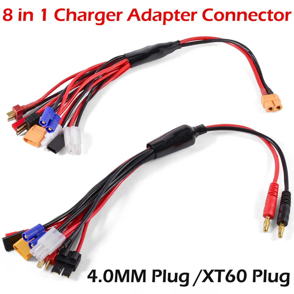 Konektor adaptéra nabíjačke RC 8 v 1 nabíjačke 4,0 mm banán XT60 TRX TAMIYA Lipo pre RC CAR DRONE IMAX B6 B6AC Kábel batérie