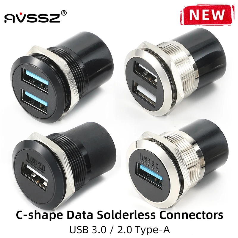 Konektory AVSSZ USB 3.0 2.0 Typ C Adaptér kovových údajov C / Round Computer Data Data Modul, montážna veľkosť jedného / duálneho rozhrania 22 mm