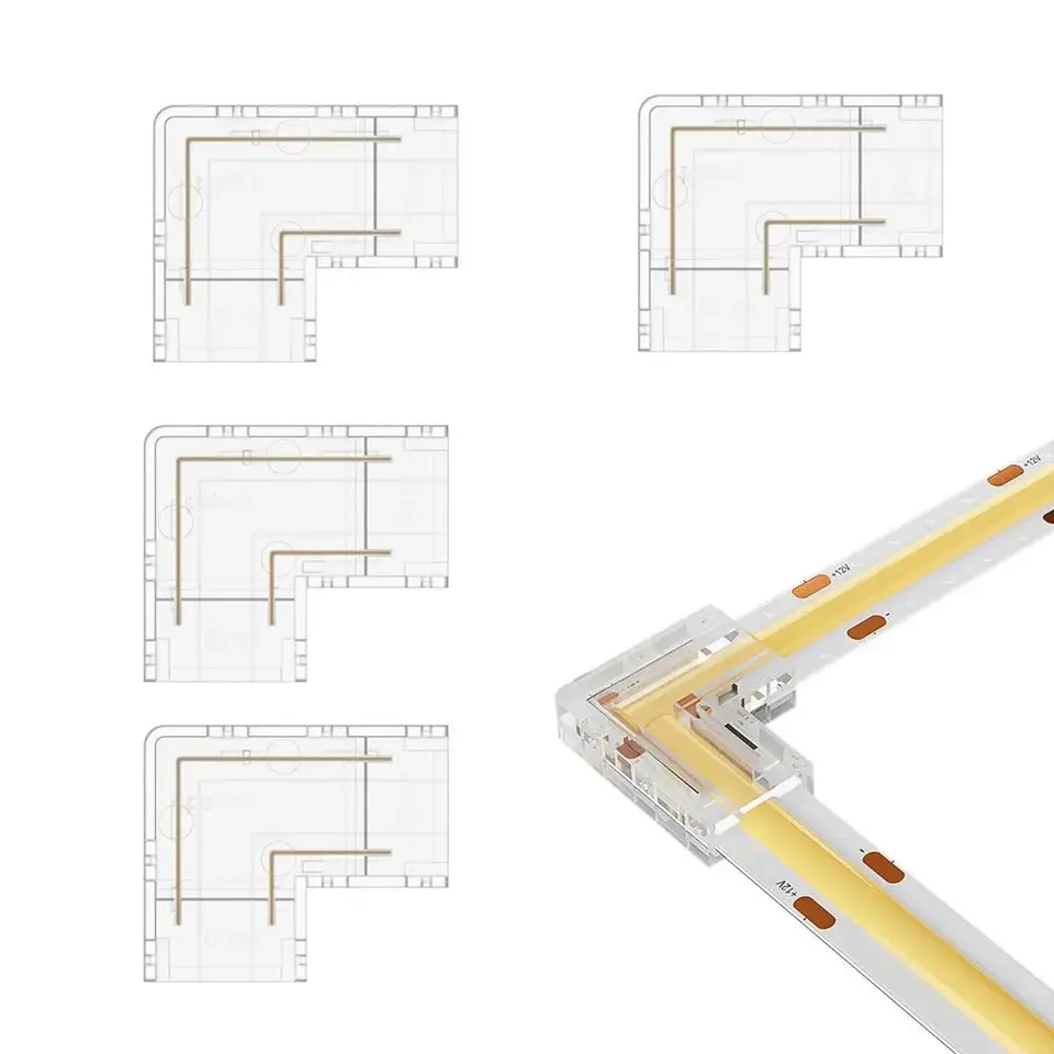 Konektory LED COB LED 90 stupňov L Roh v tvare 5/8/10 mm Spájka pre CCT FCOB RGB Strip Lights 2/3/4