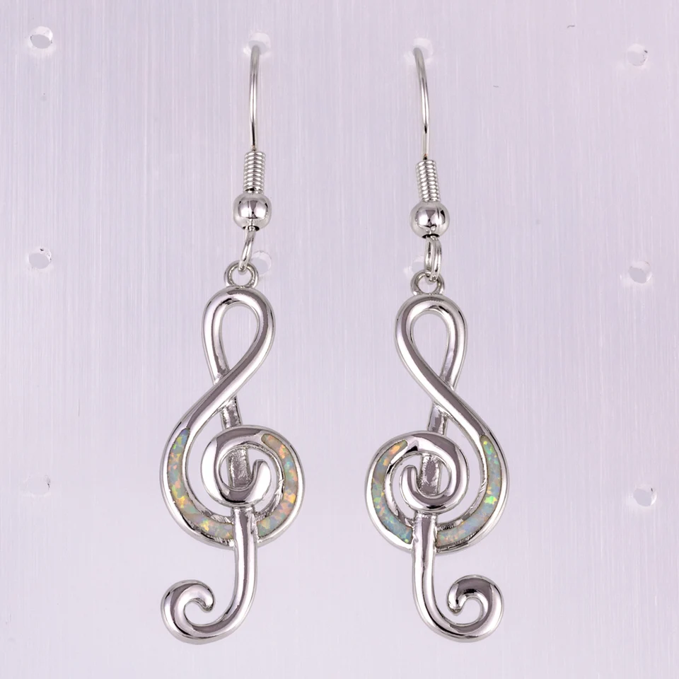 Kongmoon Treble Clef Music Poznámka bieleho ohňa opálový šperk pre ženy viská náušnice