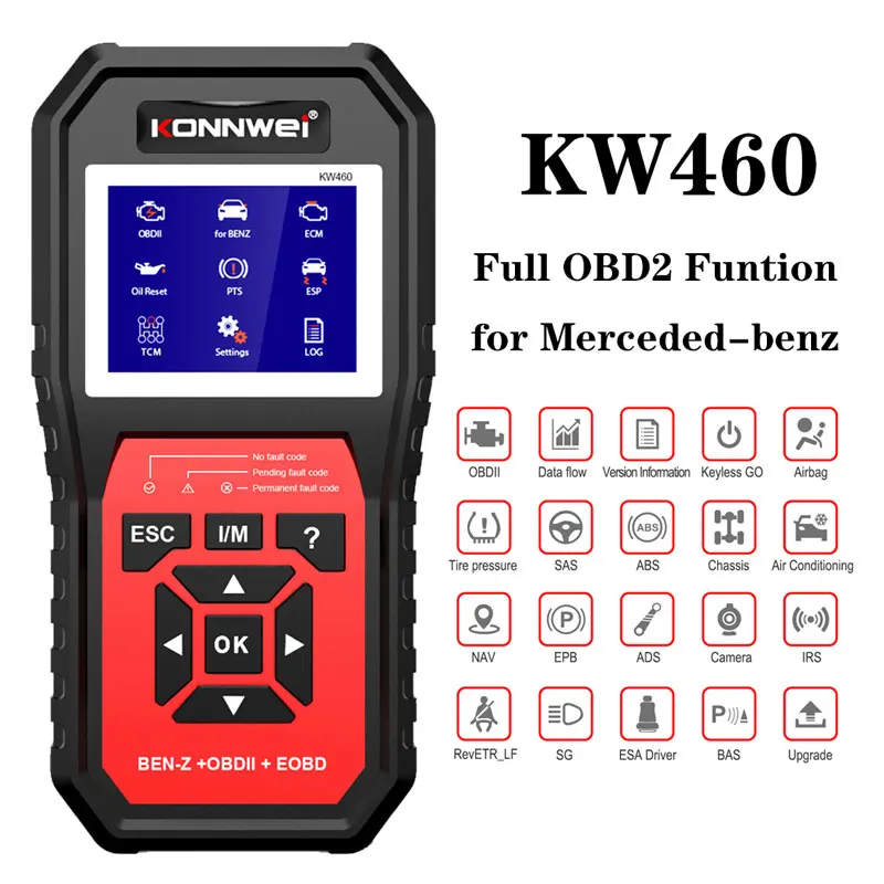 Konnwei KW460 OBD2 CAR SCANER pre M ercedes B enz ABS Oil Oil ABS EPB DPF SRS TPMS RESET Plné systémy Automatické diagnostické nástroje Automatické diagnostické nástroje