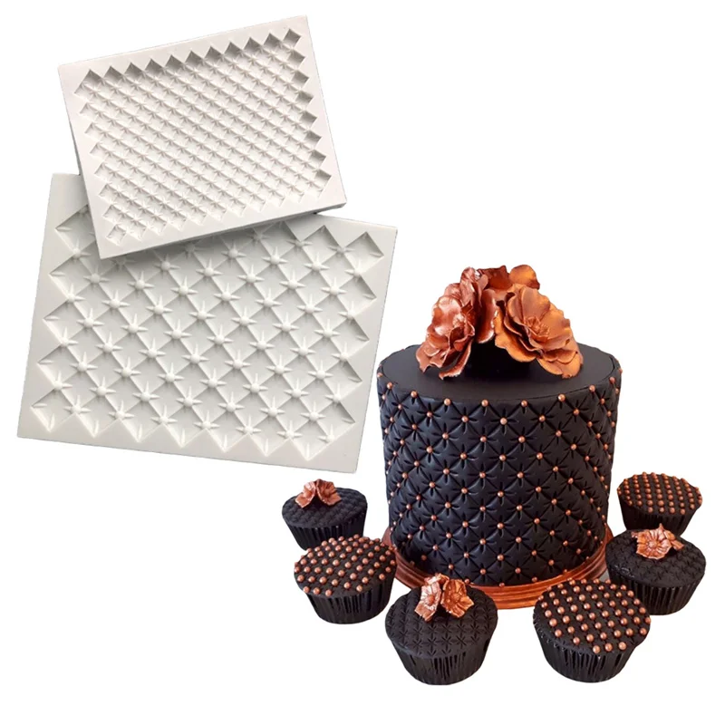 Kontinuálny prešívací koláč hraničný silikónový formy Diamond Squares Sugarcle Fondant Chocolate Gumpaste Fold Topper