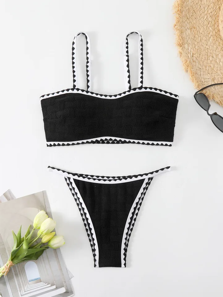Kontrastné farby bandeau plaviek ženy sexy bikiny súpravy 2024 letné tangé bikiny Ženy s nízkym pásom maillots de Bain femme