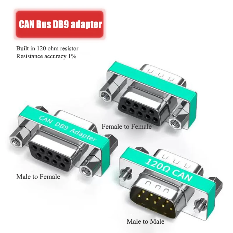 Konverzia konverzie zbernice 9pin Can Can Can Conversion Connector DB9 Serial Port Muž na samicu 120OHM Terminál odpor s 1% vysokou presnosťou presnosti