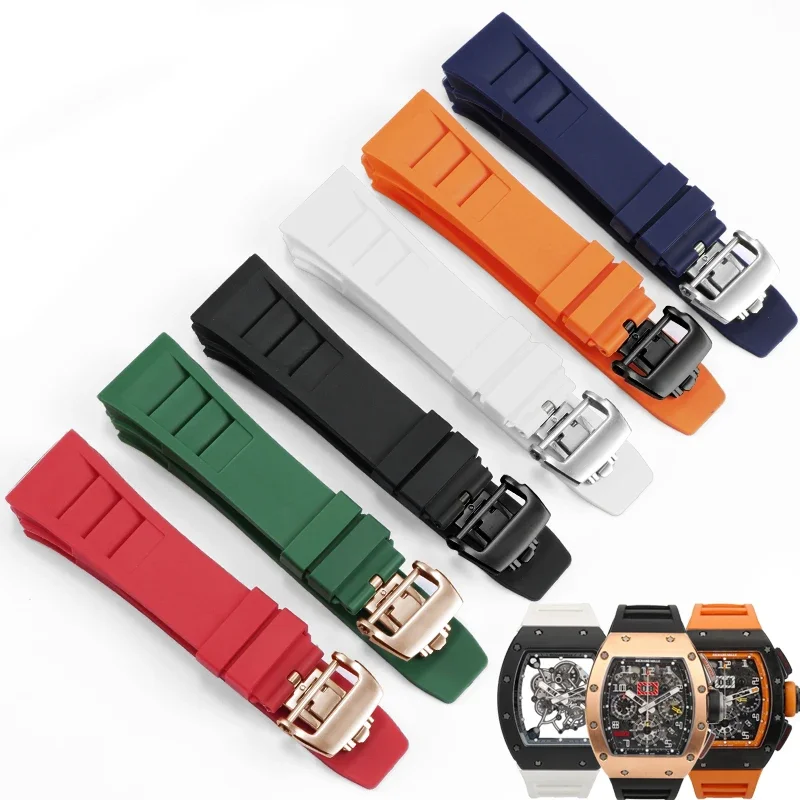 Konvexné rozhranie Viacfarebné pohodlné priedušné silikón 20x25mm hodiniek pre Richard Mille RM011 Gumové doplnky