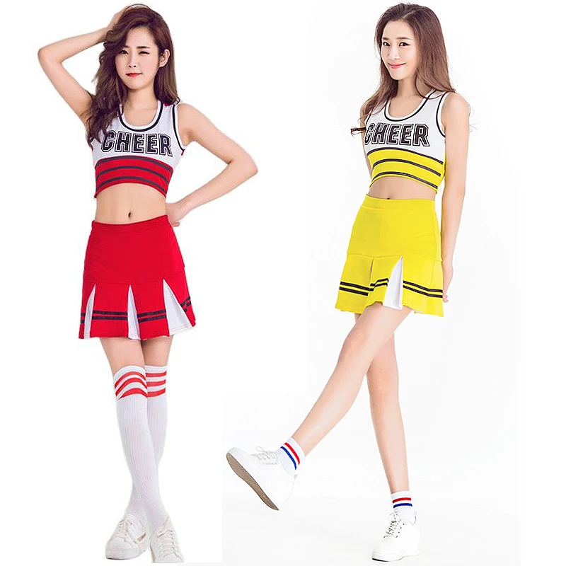Kore Cheer Leader kostým Ženy Dievča roztlieskava Uniforma bez rukávov bez rukávnej plodiny s mini sukňovými javiskovými kostým