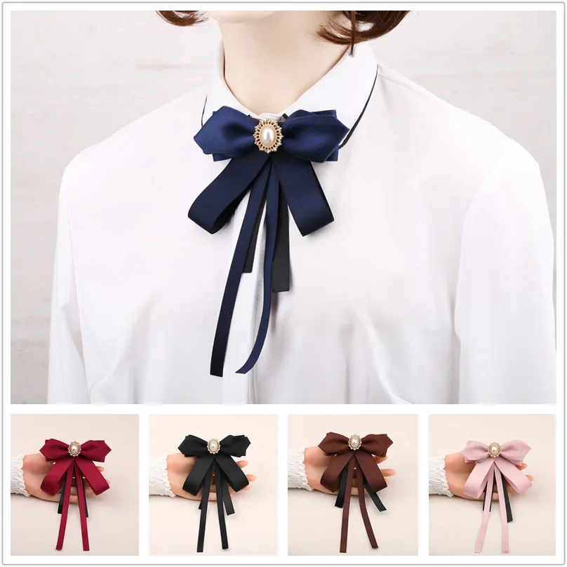 Korean Ribbon Bow kravata brošňa Ženská vysokoškolská košeľa košeľa Collar módne krištáľové luk