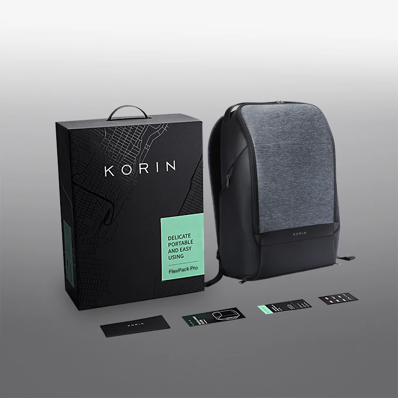 Korin Flexpack Pro+darčekový box proti krádeži mužov Muži cestovná taška USB nabíjanie notebook batoh 15,6 palca pre chlapcov