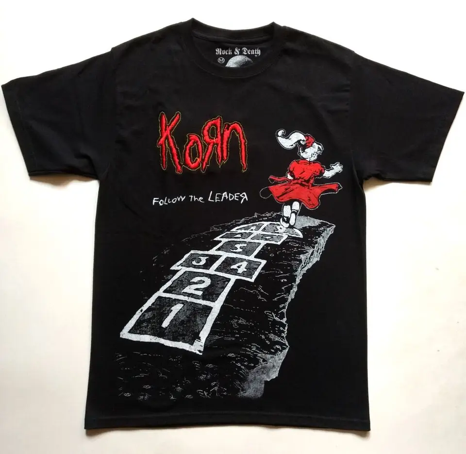 Korn Tričko vzácne vyšívané logo Nasledujte vodcu Marilyn Manson