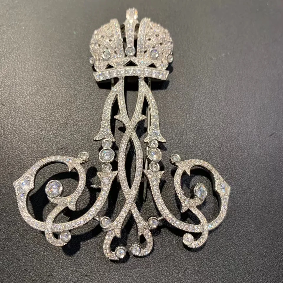 Koruna brošňa Počiatočný m vintage 925 Sterling Silver s kubickým zirkónovým unisexom šperky špičky kvality jemných žien Men šperky 77*60 mm