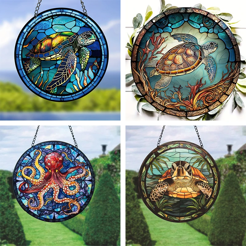 Korytnaté zafarbené okenné závesy Suncatcher Domáce ozdoba maľba kúpeľňa Kúpeľňa Kancelária Pláž zviera téma dekor pre detskú izbu