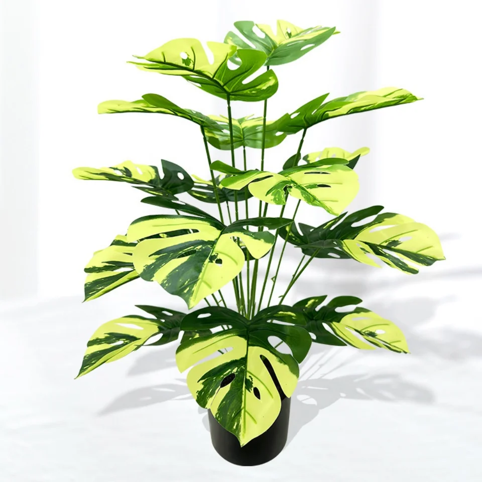 Korytnačka listovej hyphózy Veľké umelé rastliny biele zelené listy bonsai simulované rastliny črepené pre izbu dekoráciu domáci záhradný stôl orna