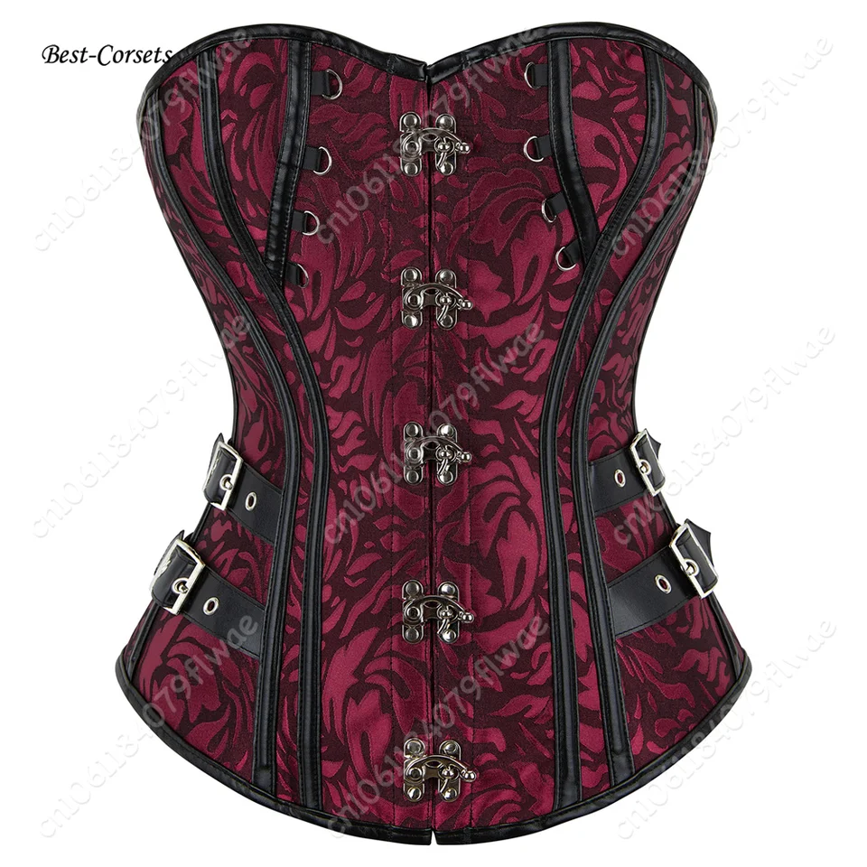 Korzet pre ženy bustier faux kožená korzet top steampunk gotický korzet červený