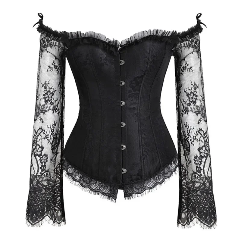 Korzetové vrcholy pre ženy sexy čipky z ramien rukávy vintage štýl viktoriánsky retro burleska nadmerne bustier
