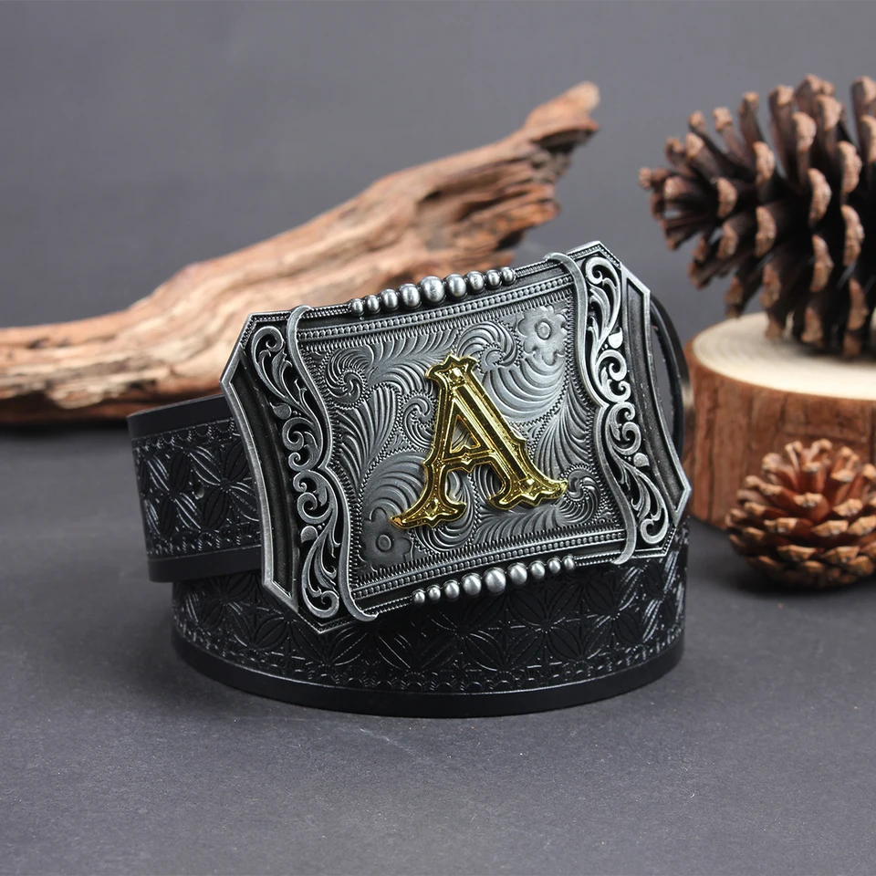 Korálkový vzor s 26 písmenami 3,7 cm široký mužský a ženský bull hlava džínsový štýl Bull Scalprendy Belt Smoot Buckle