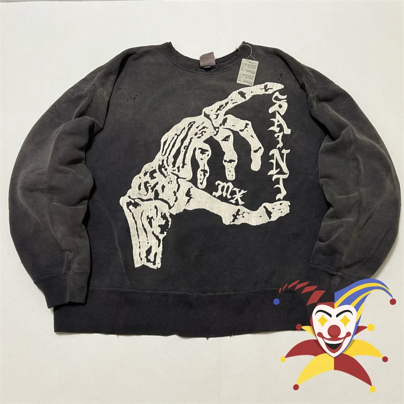 Kostná posádka Saint Sweatshirts Crewneck Men Ženy 1: 1 Najlepšie kvalitné čierne vintage pullovy