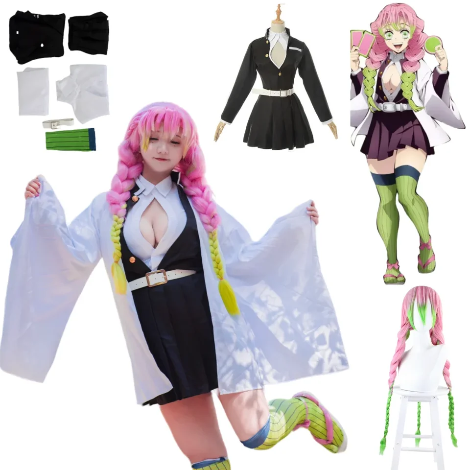 Kostým de cosplay anime Oke roji Mitsuri, vêtements d'Alloween pour femme dospelých, uniforme ave perruque ul enfant