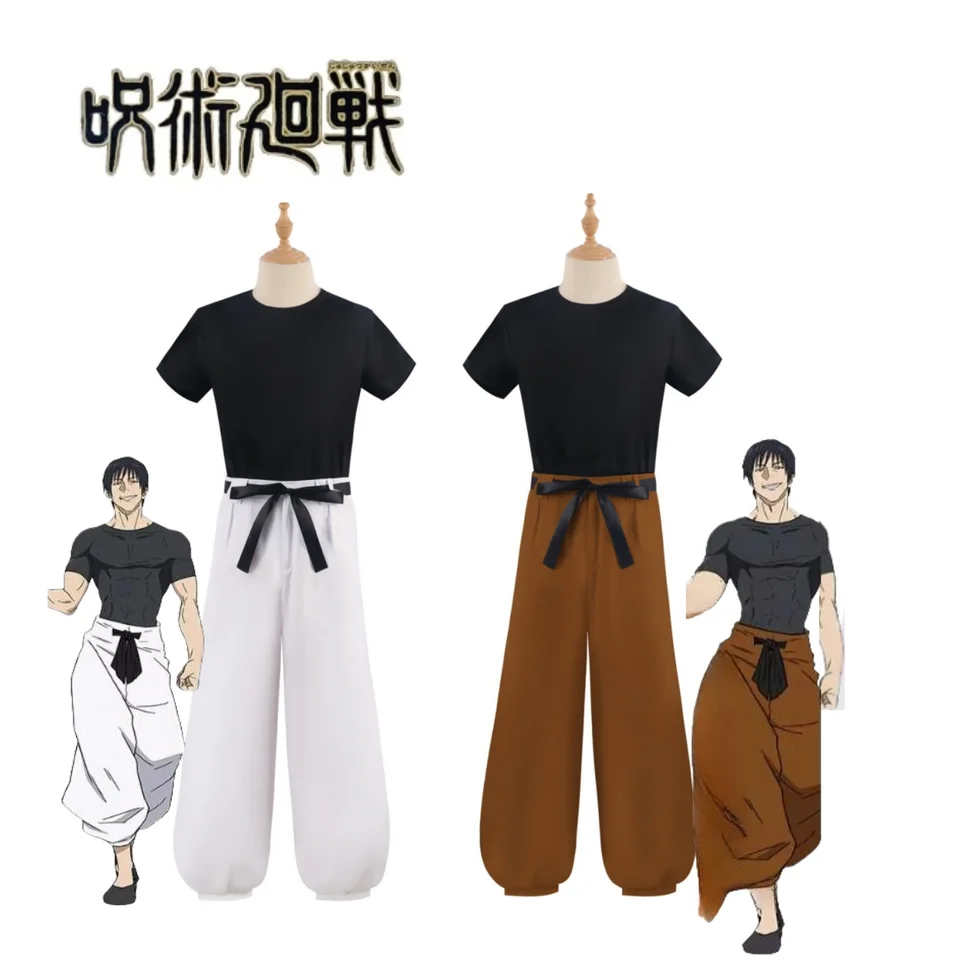Kostým de cosplay jujutsu jjk, manga, anime fushigflats, toji satoru goj, perruque, tričko, pantalon ruž, filet,