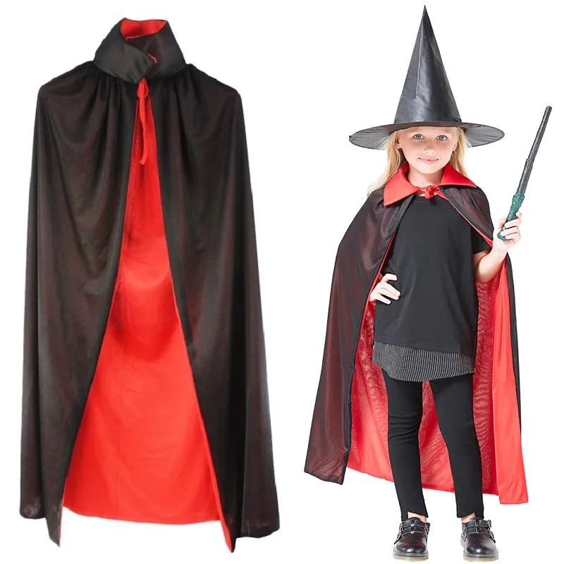 Kostým Halloween čarodejnica Čierny plášť červený upírový mys Devil Poncho oblečenie pre deti Ženy Men Party