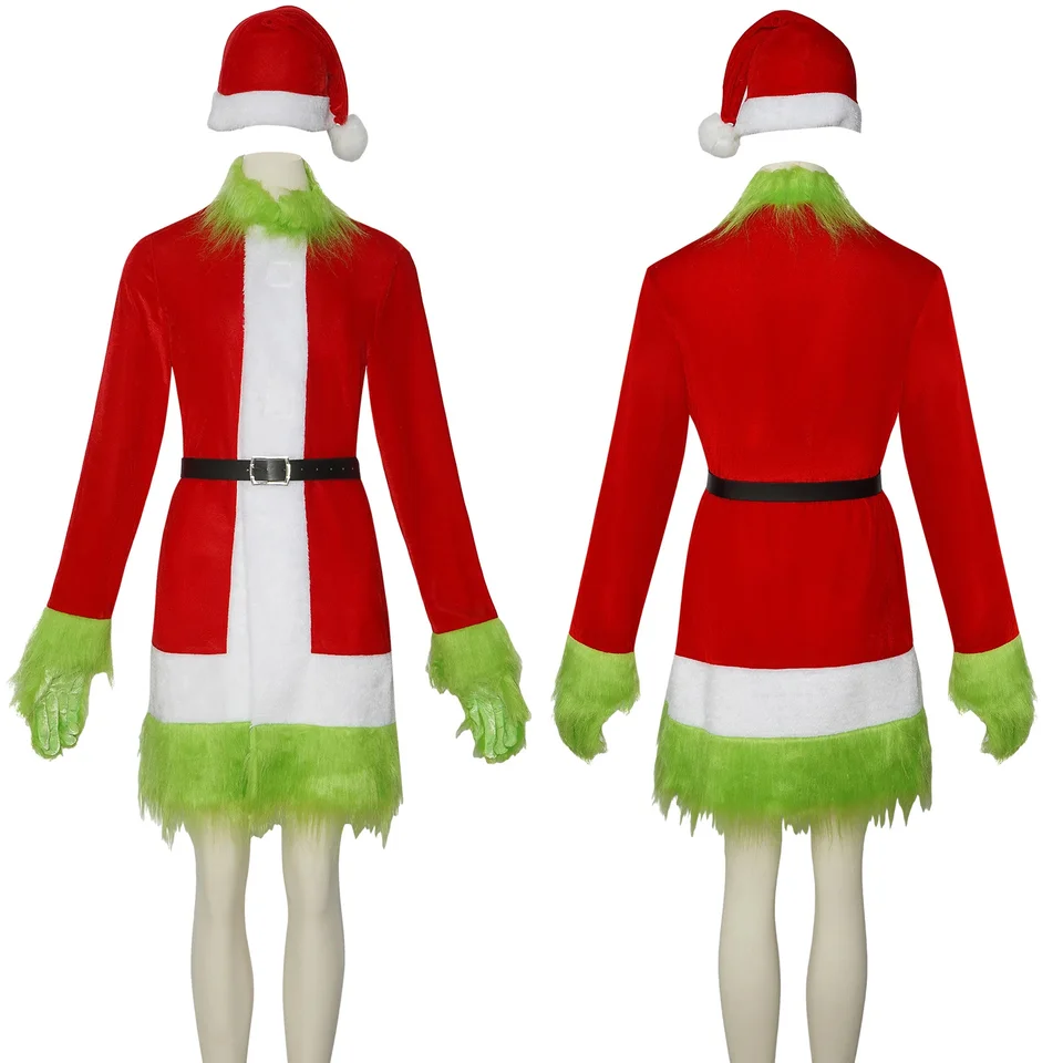 Kostým vianočné cosplay, vianočný make -up loptu, nepredvídateľné zelené vlasy monštrum, Grinch Cosplay Party, kostým s javiskovým výkonom
