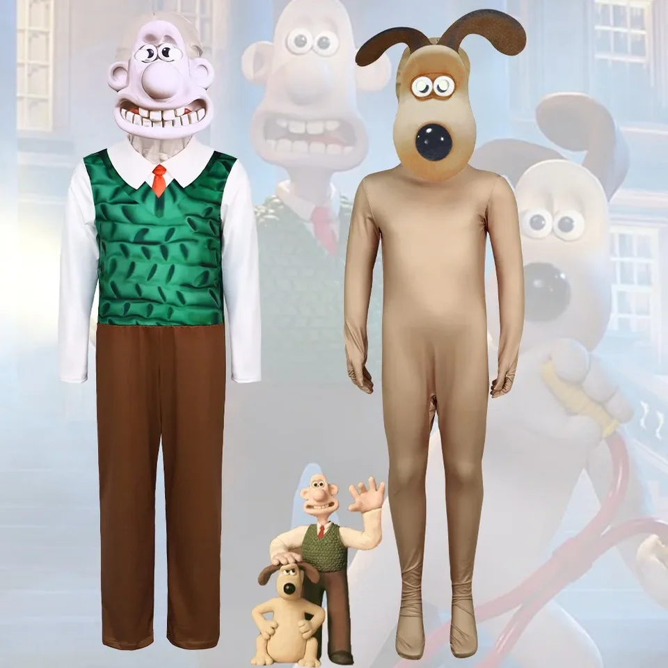 Kostým Wallace a Gromit Cosplay Dospelý detský kreslený charakter anime rola hracie maska ​​obleky šteniatko pes karneval kostým