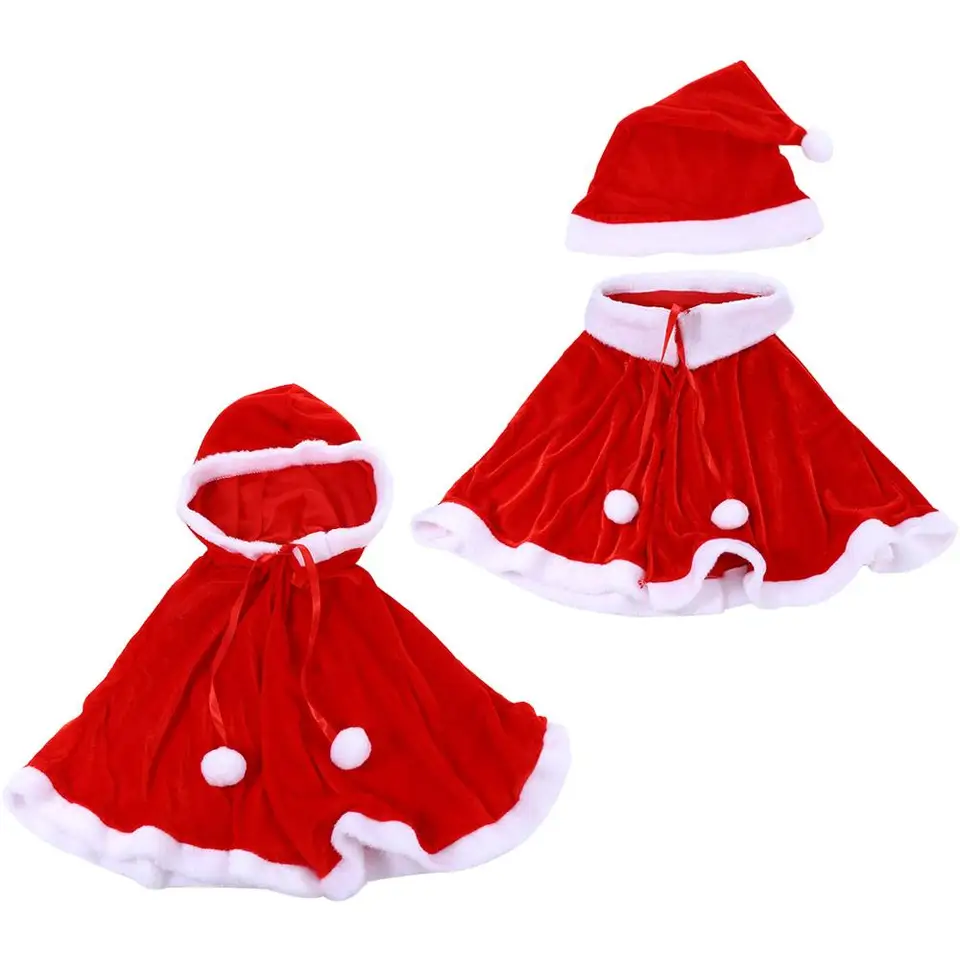 Kostýmy na večierky šaty Santa Claus kostým Windproof Girl Shawl vianočné plášť žien s kapucňou Ponchos Cosplay kostým vianočné mys