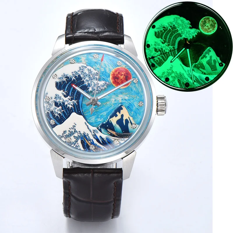 Kouluolang 42 mm Miyota 8215 Automatický mechanický pohyb 316L z nehrdzavejúcej ocele Zelená žiara Pánske luxusné hodinky