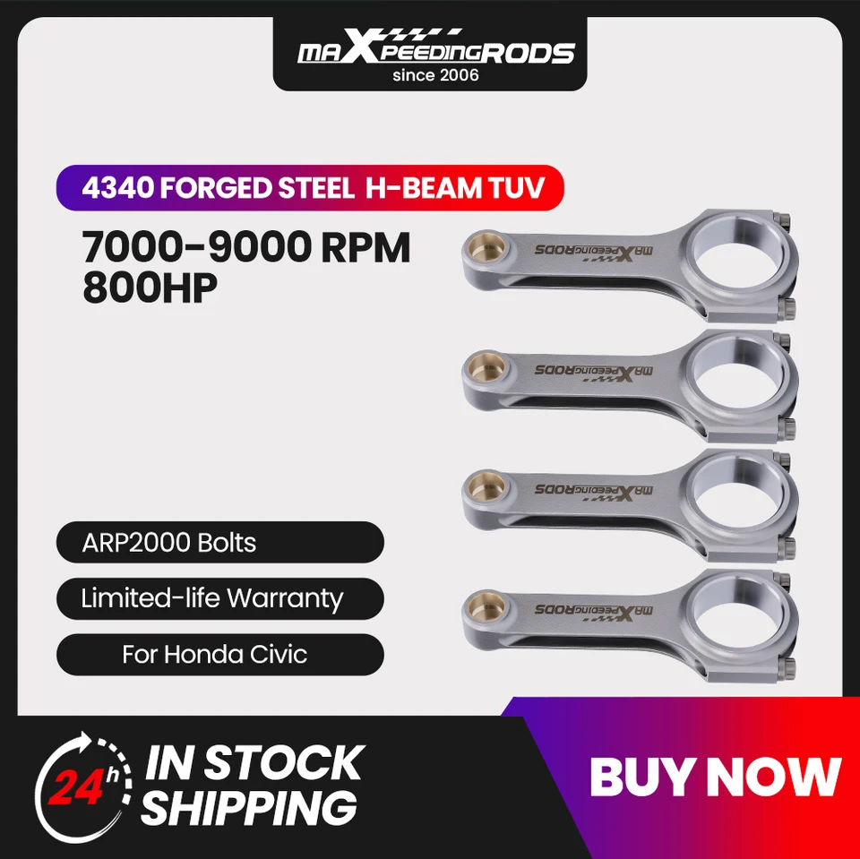 Kované EN24 4340 Prepojovacie tyče +ARP skrutky pre Honda Civic SI, CRX SI 1988–19 pre CRX D16 D16A D16Y7 D16Y8 D16Z6 4PCS Conrod