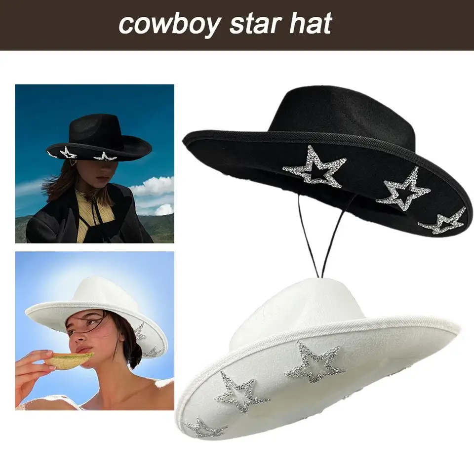 Kovbojský klobúk západný štýl Dámy retro trendy klobúk päťbody Dome Star Star Cowboy Accessories Hat Party Dick Visor V5Z6