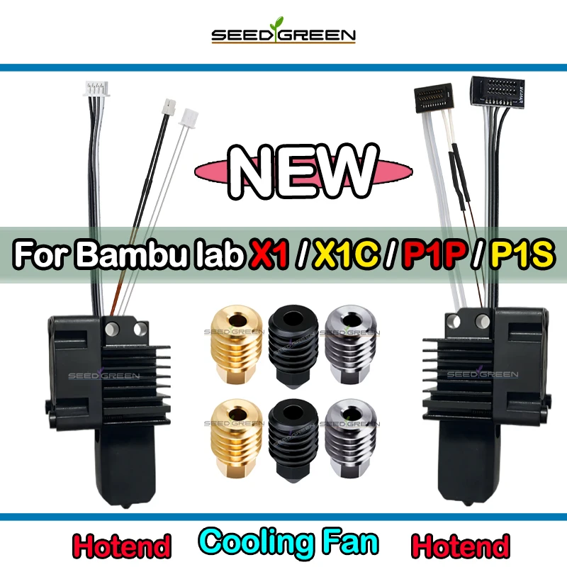 Kovová hotend 3D tlačiarne s chladiacim ventilátorom pre laboratórium Bambu Lab P1P/P1S/X1/X1C/X1E Vytvrdená mosadzná medená dýza 0,2/0,4/0,6/0,8 mm