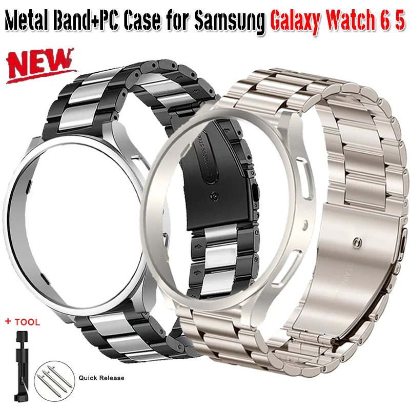 Kovová hviezda+puzdro pre Samsung Galaxy Watch6 Classic 43 mm 47 mm PC puzdro pre Galaxy Watch6 5 40 mm44mm